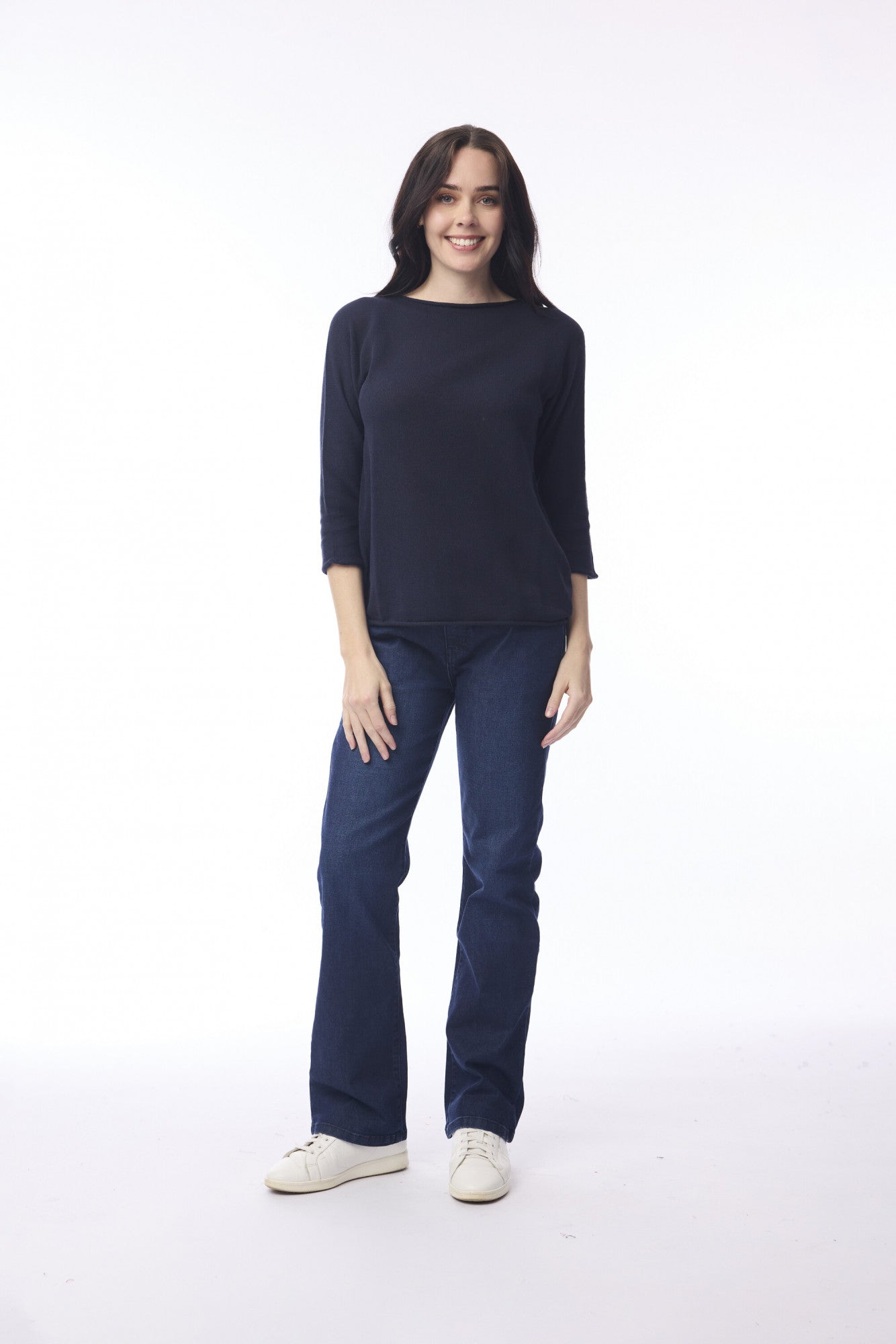 Knit Top Boat Neck 3/4 Sleeve