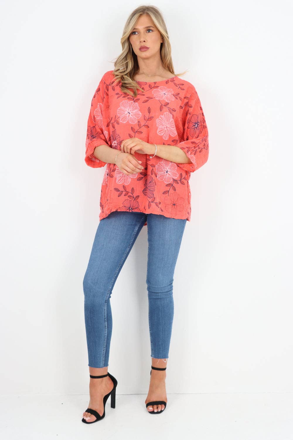 Italian Leaf Floral Print Cotton Top
