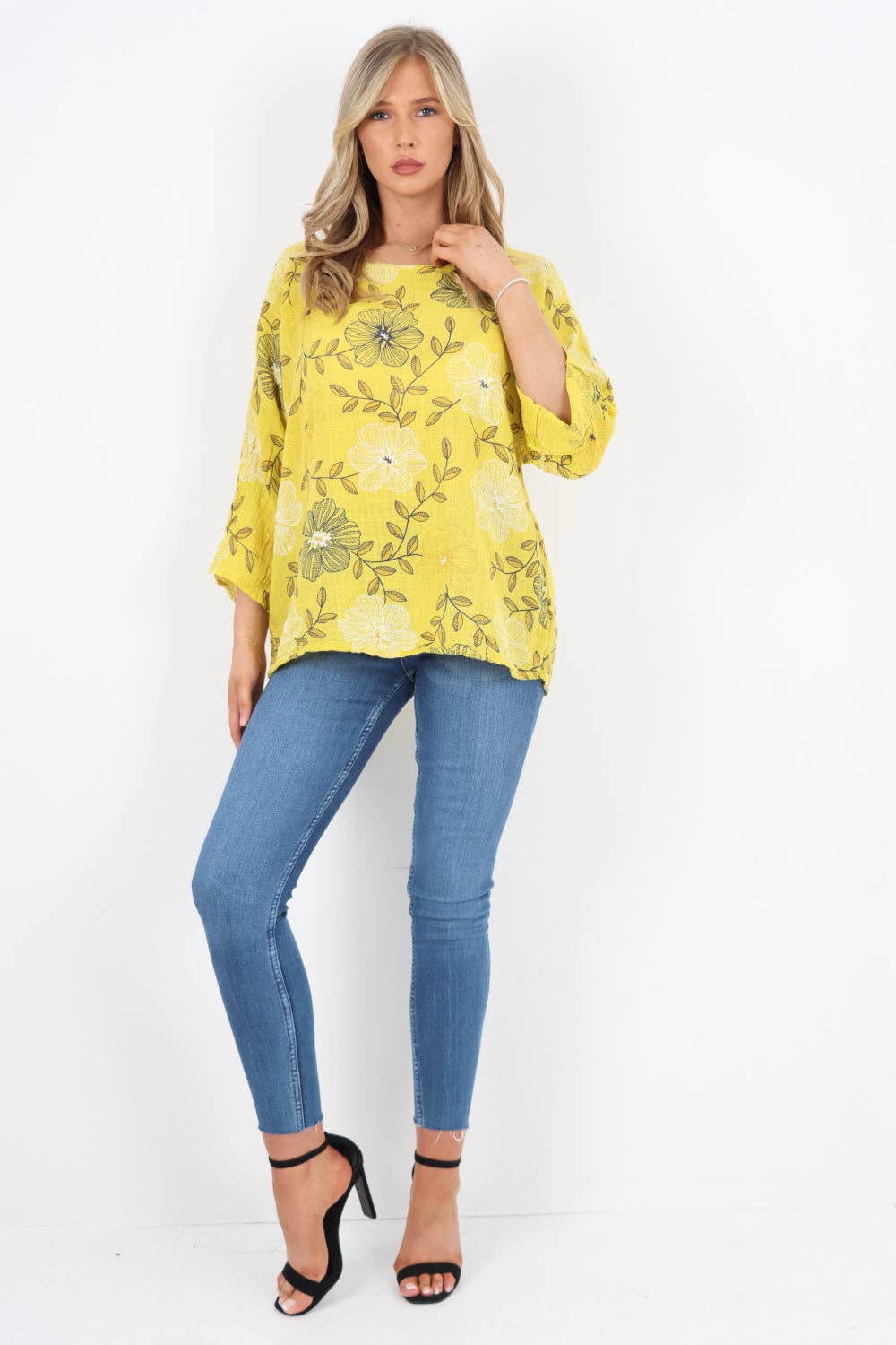 Italian Leaf Floral Print Cotton Top