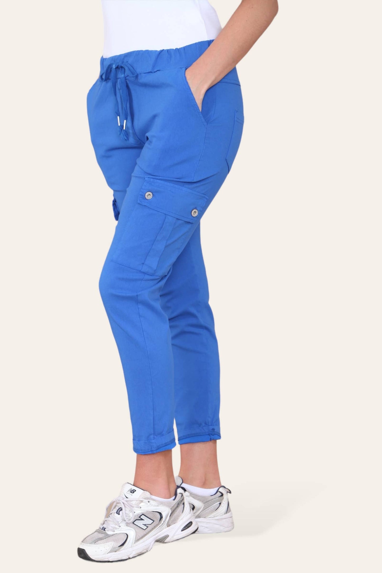 Plain Cargo Stud Pocket Bi-Stretch Magic Trousers