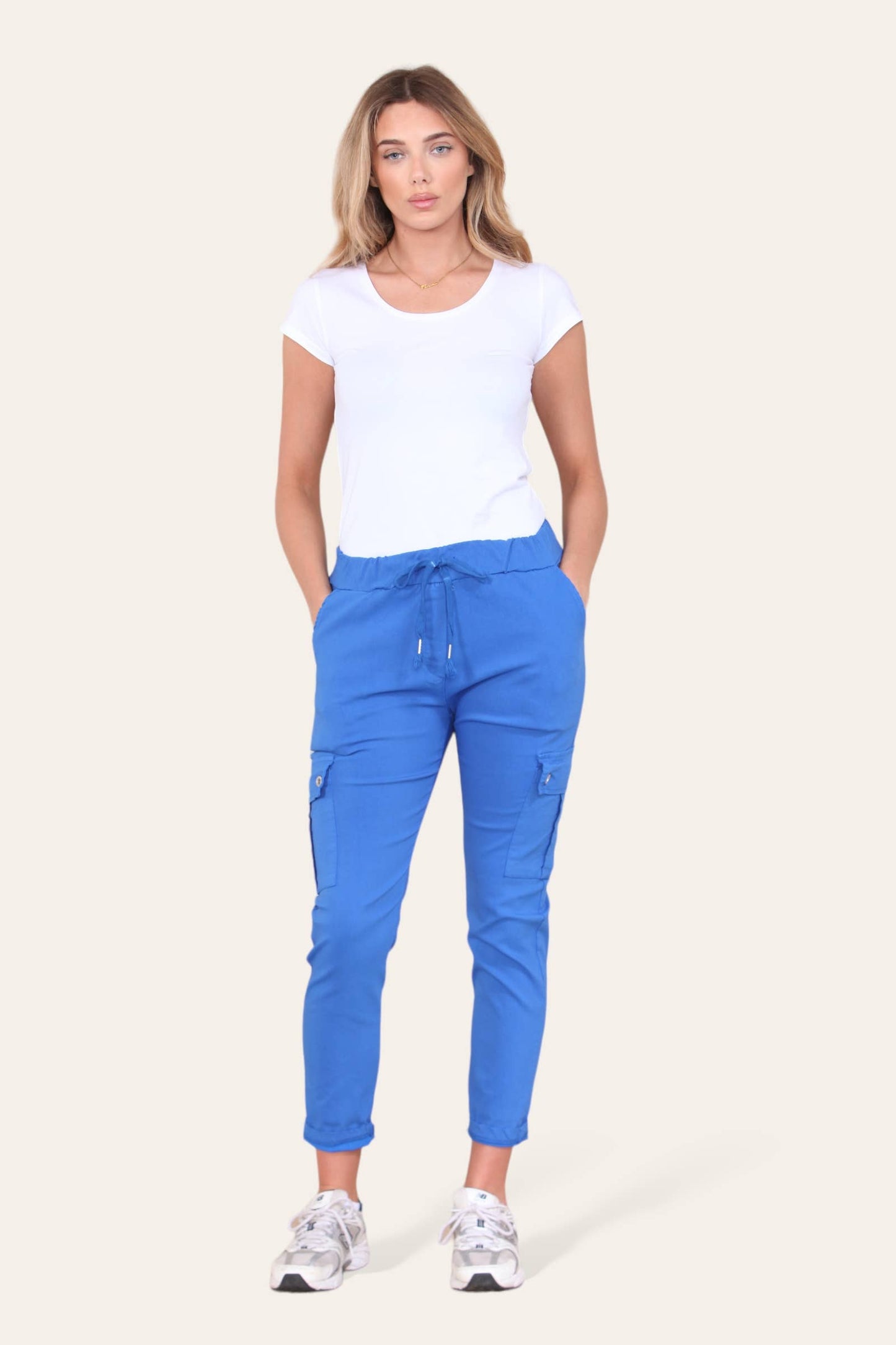 Plain Cargo Stud Pocket Bi-Stretch Magic Trousers