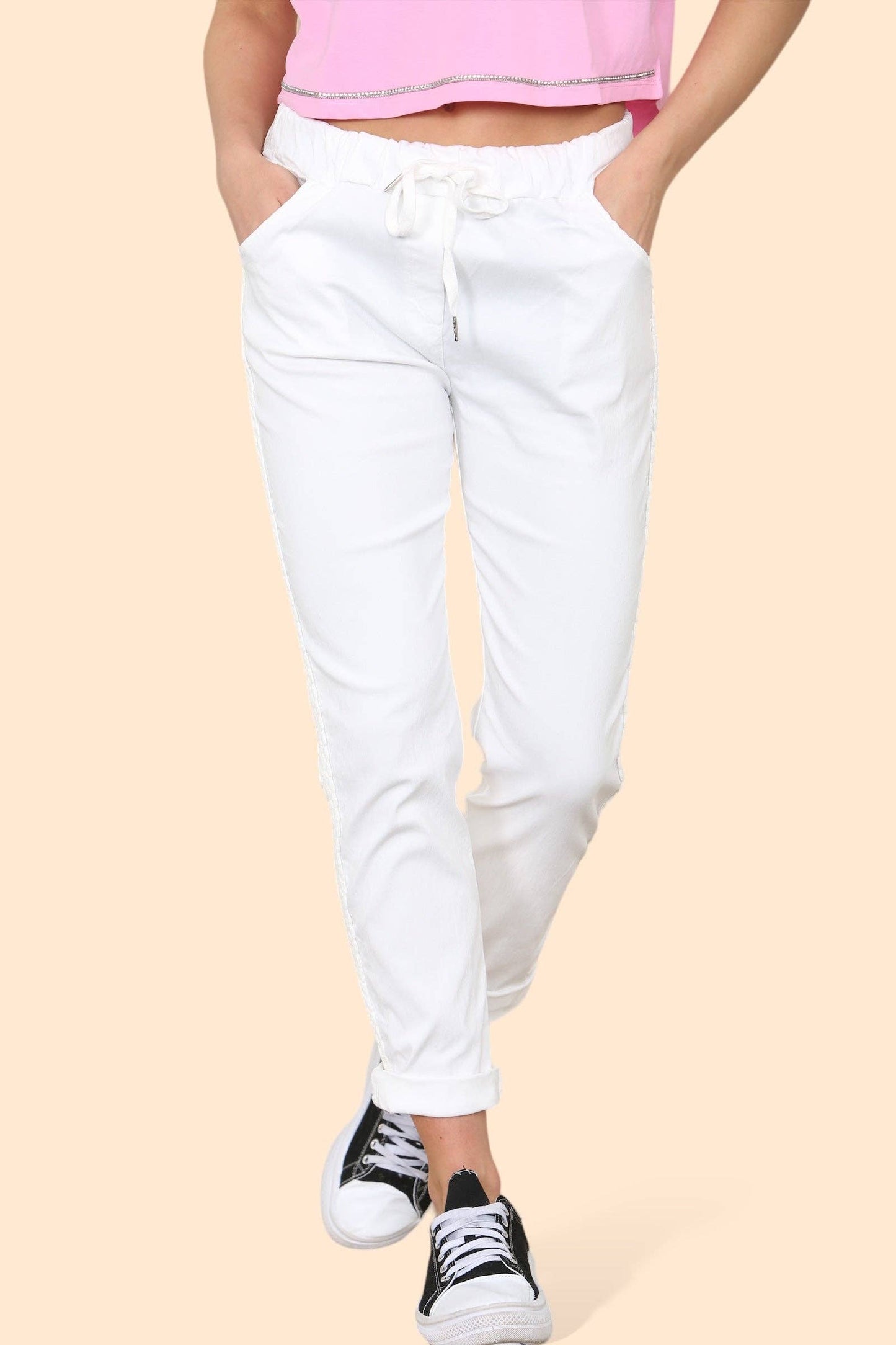 Plain Cargo Stud Pocket Bi-Stretch Magic Trousers