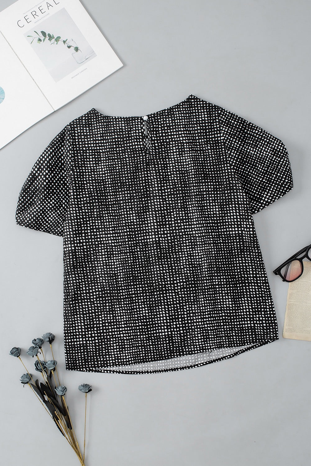 Black Cheetah Short Puff Sleeve Blouse