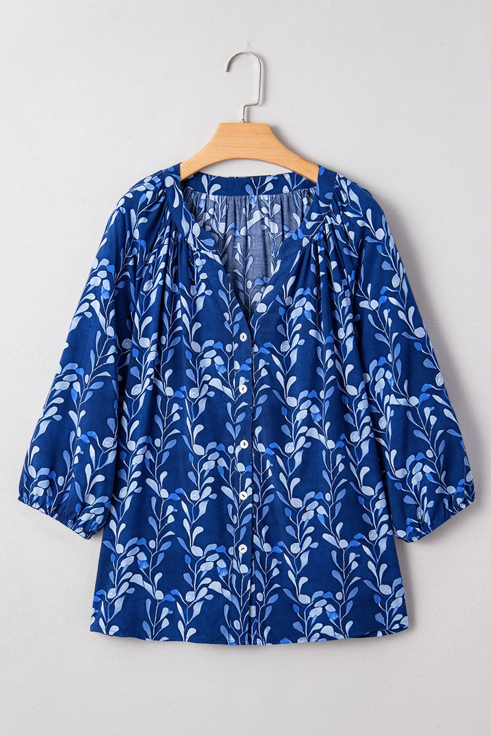 Blue Botanical Print Blouse