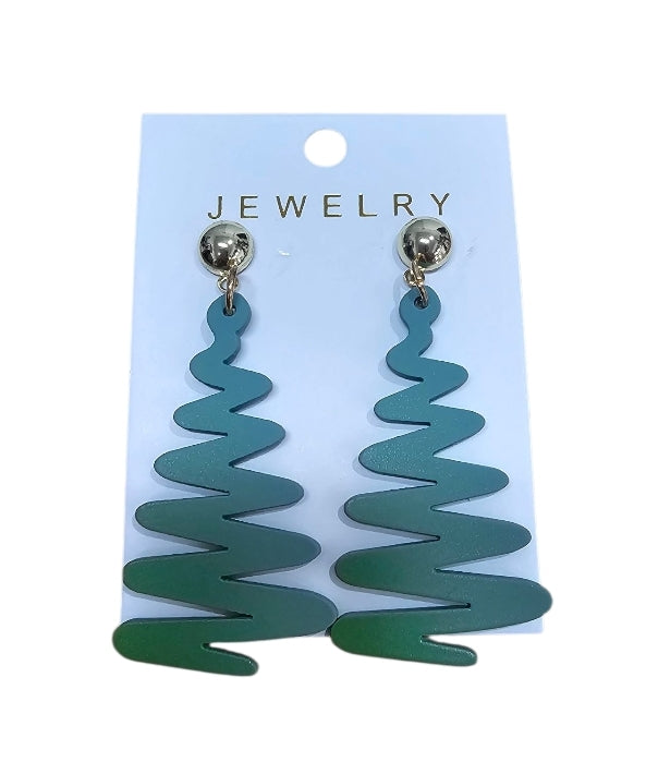 Green scribble Christmas Tree Earrings