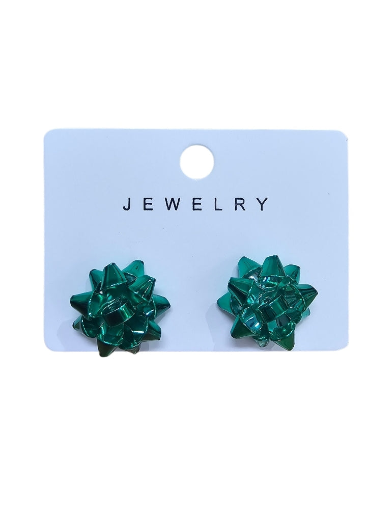Cute Green Bow Christmas Earrings