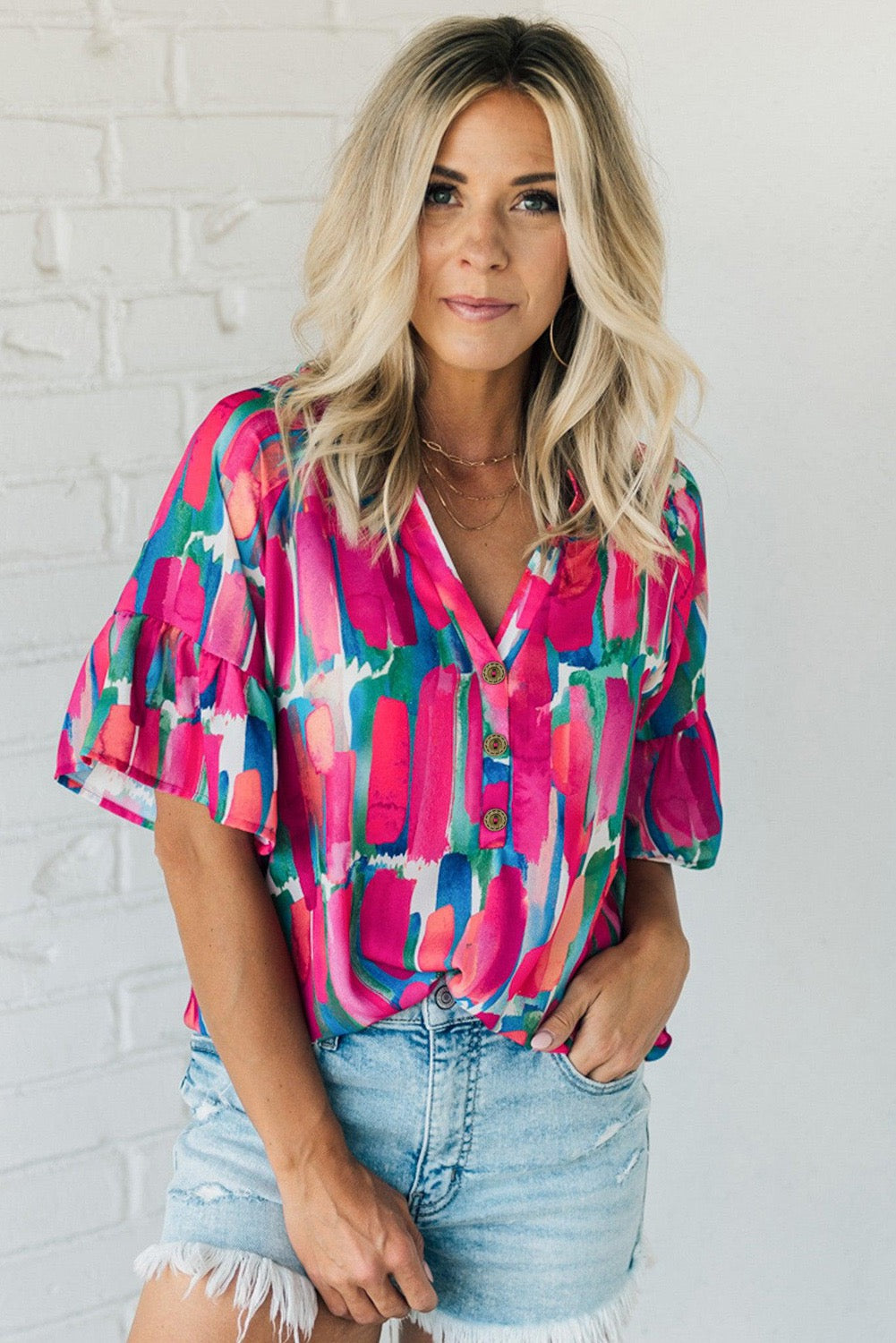 Rose abstract brushwork blouse