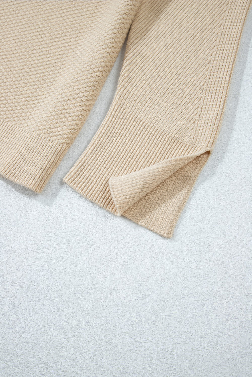 Cream Textured knit split cuff sweater