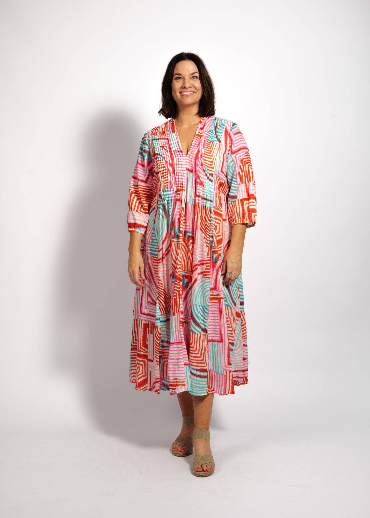 Freya Dress in Aqua Pink Geo