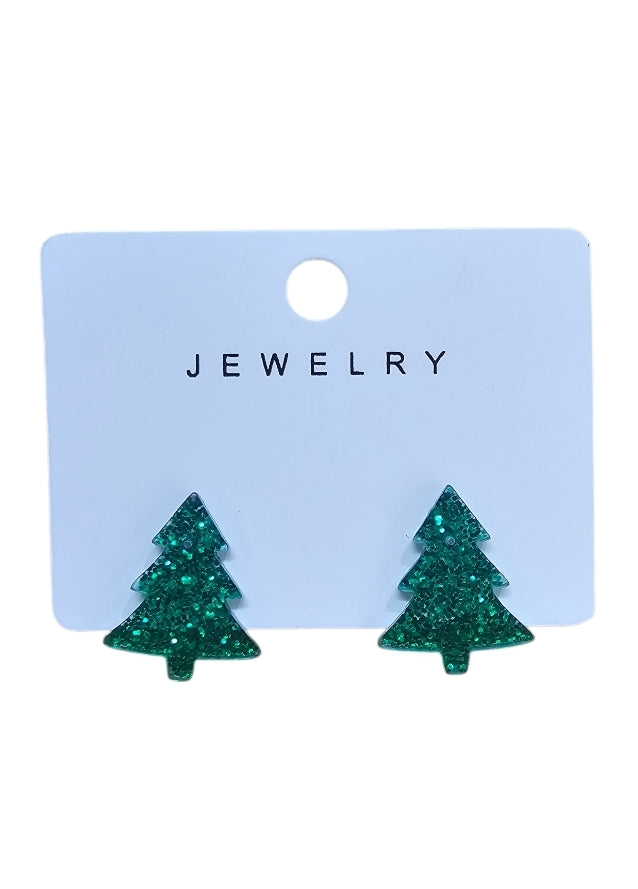 Glittering Green Christmas Tree Earrings