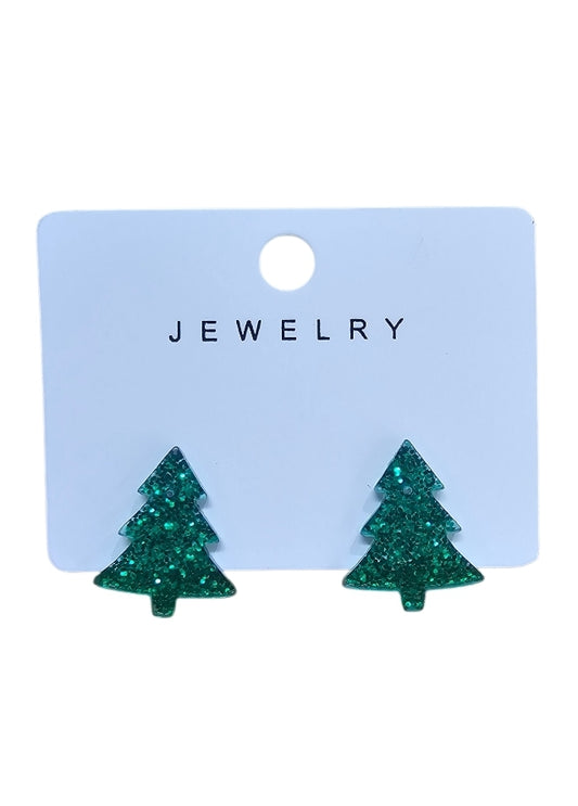 Glittering Green Christmas Tree Earrings