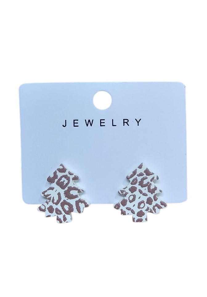Leopard Print Christmas Tree Earrings