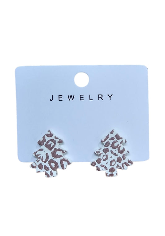 Leopard Print Christmas Tree Earrings