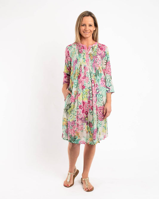 Lined Summer Dress In Pink And Pale Green Floral