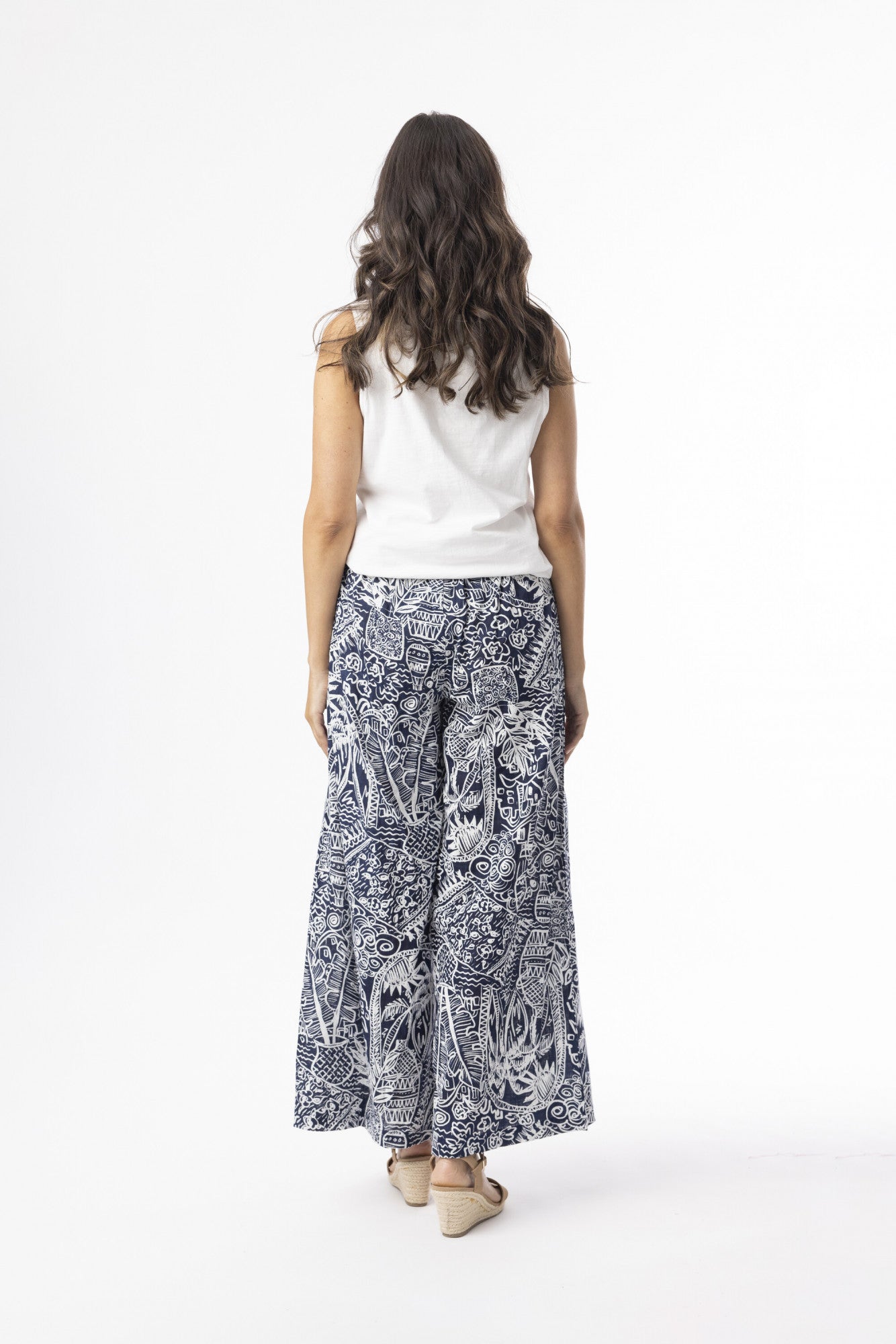 Aksharay navy pattern linen pants