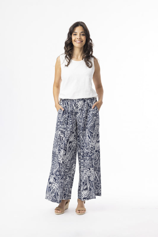 Aksharay navy pattern linen pants
