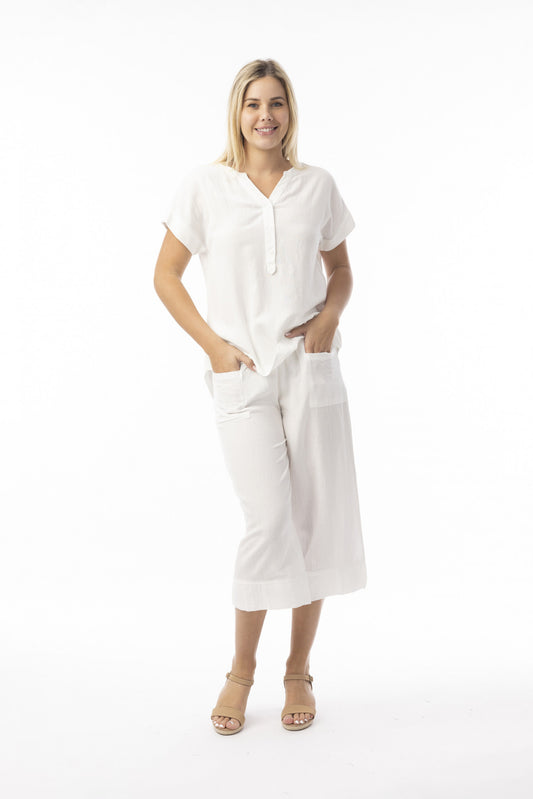 White 3/4 Linen Pants