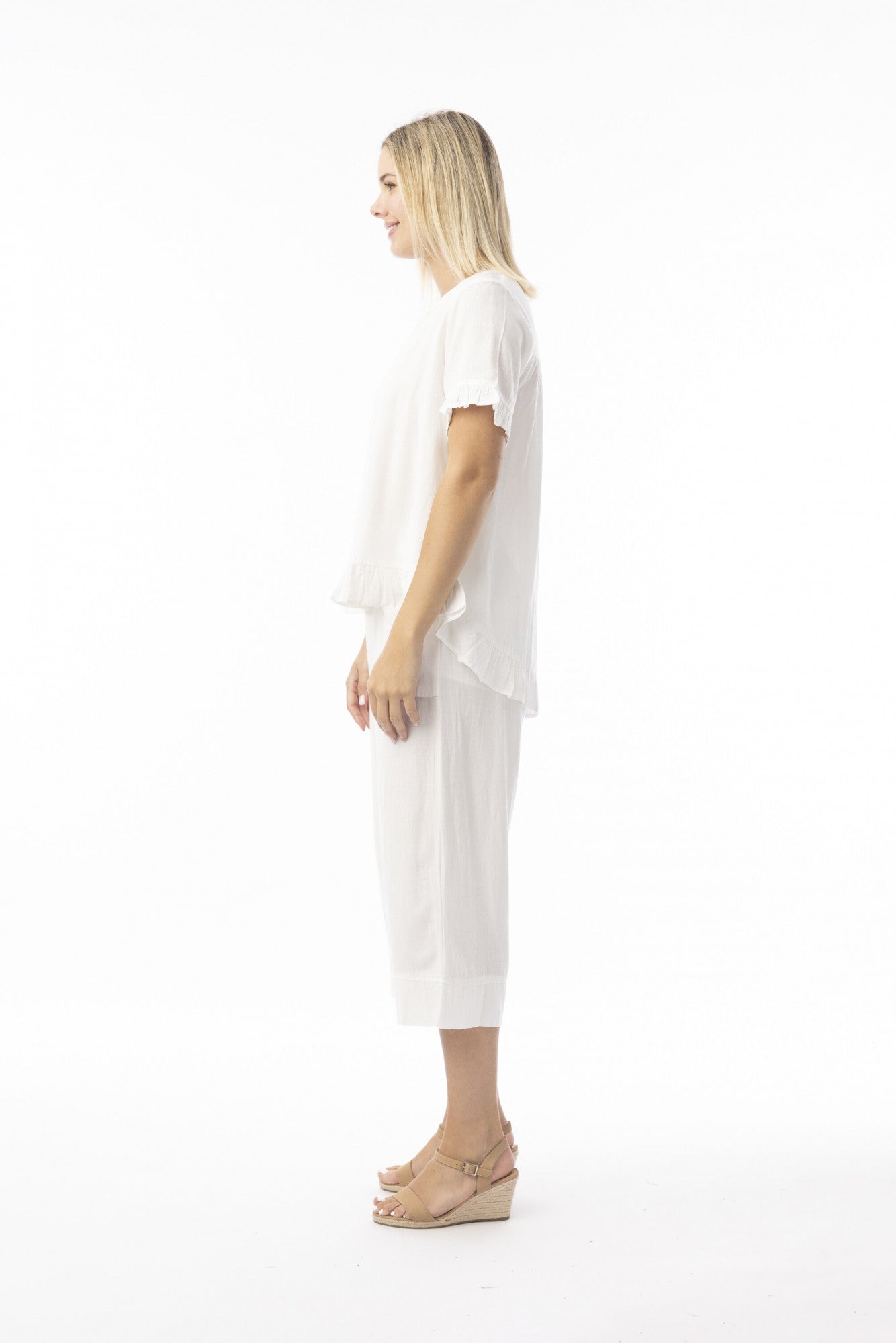 White 3/4 Linen Pants