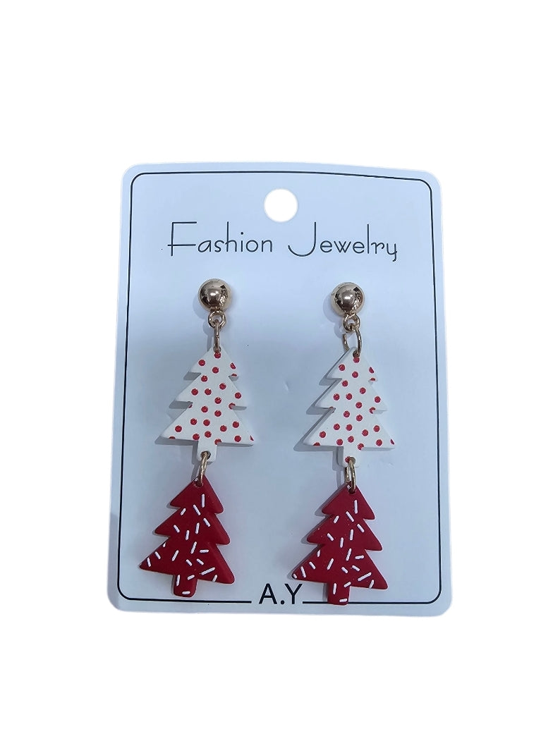 Red & White Christmas Tree Earrings