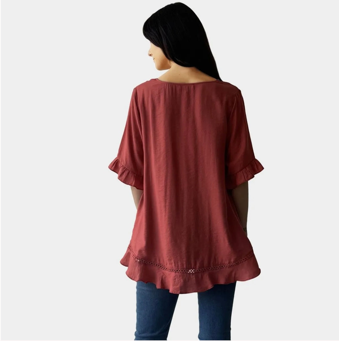 Rusty frill sleeve top