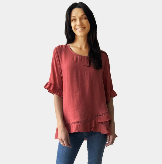 Rusty frill sleeve top