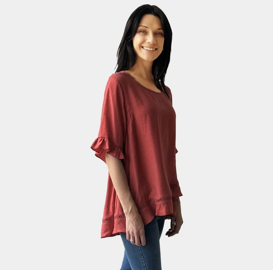 Rusty frill sleeve top