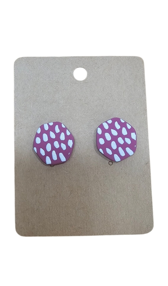 Maroon Speck Hexagon Earrings