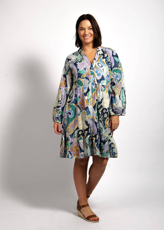 Sofia Dress in Blue Wash Swirl