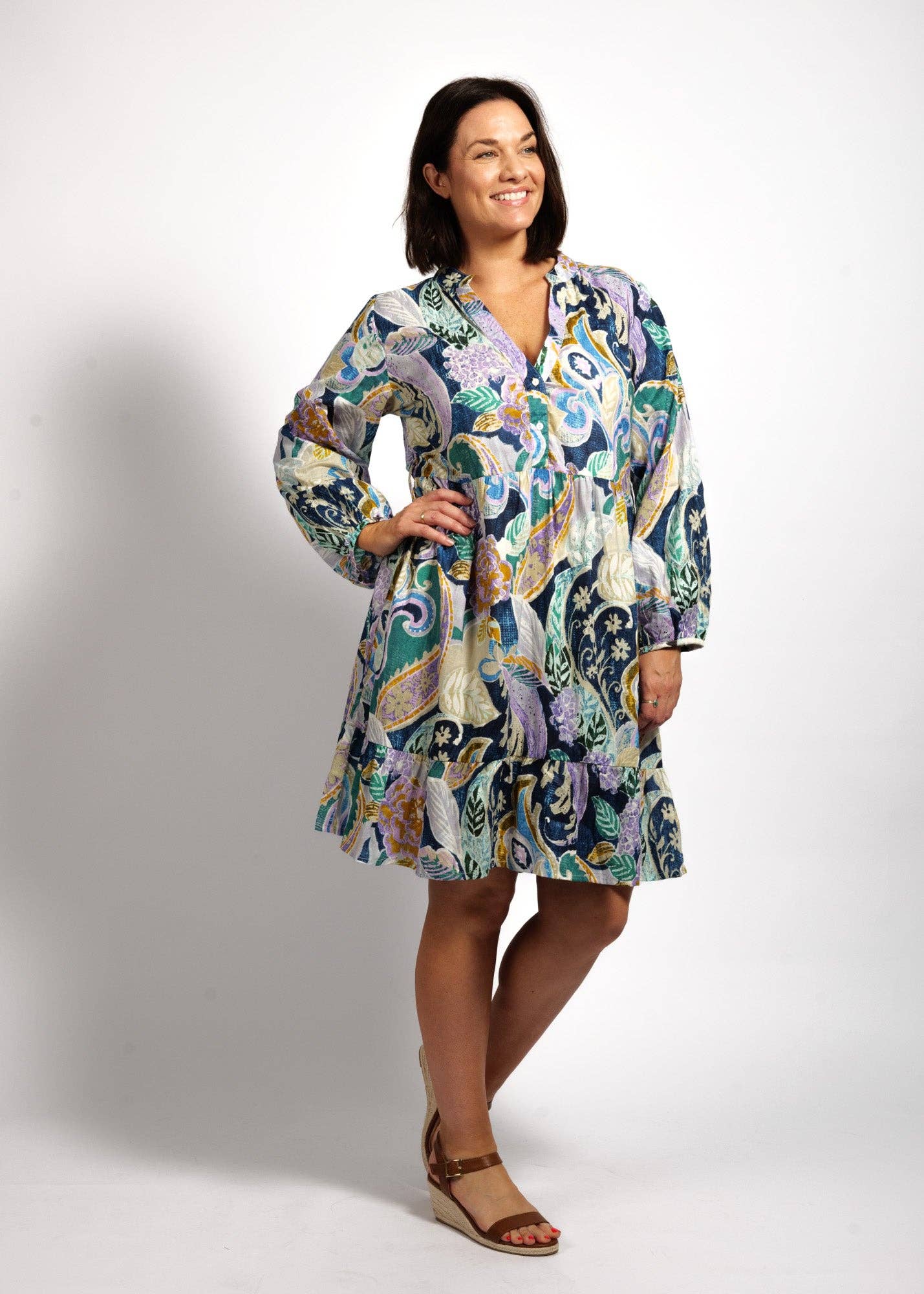 Sofia Dress in Blue Wash Swirl