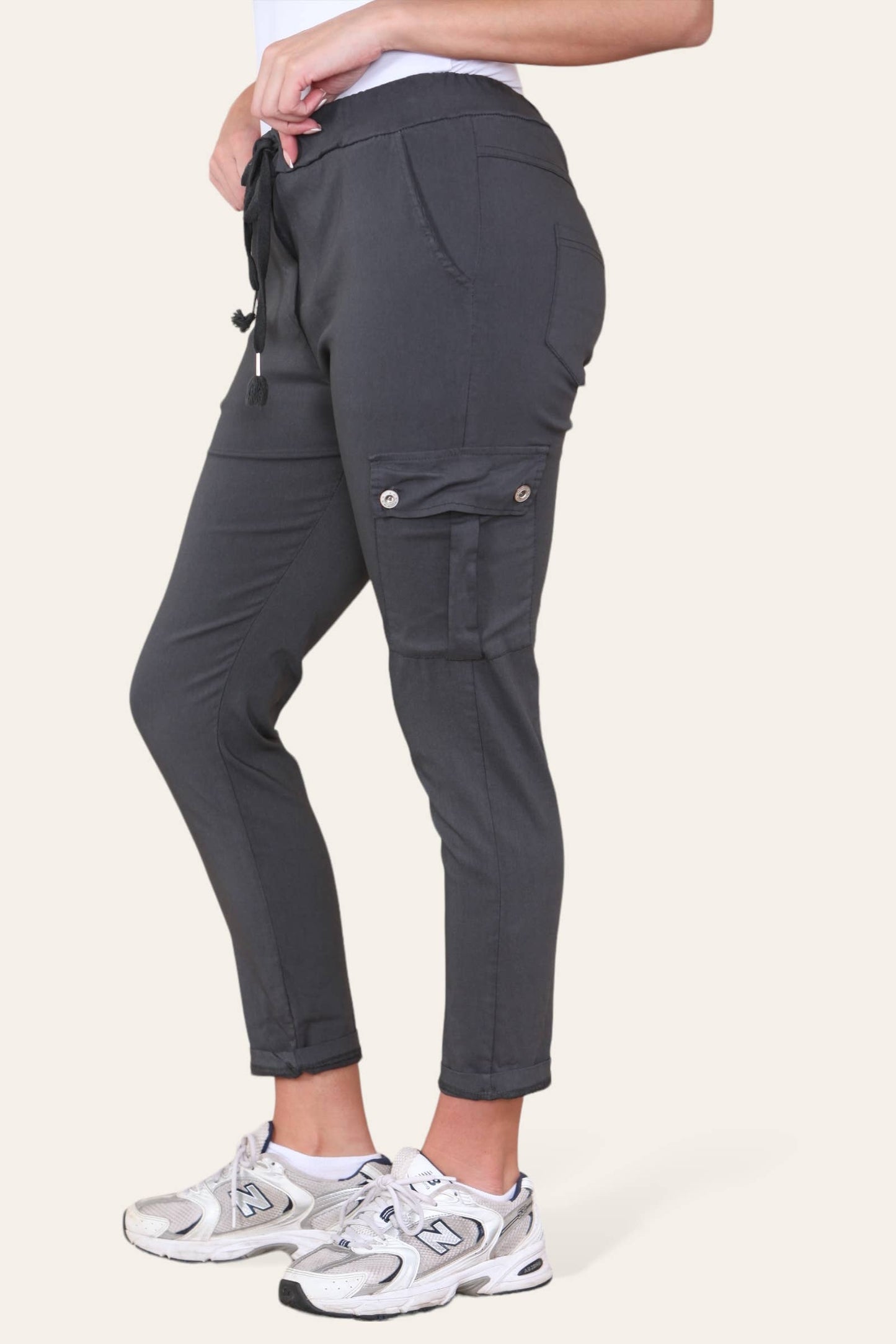 Plain Cargo Stud Pocket Bi-Stretch Magic Trousers