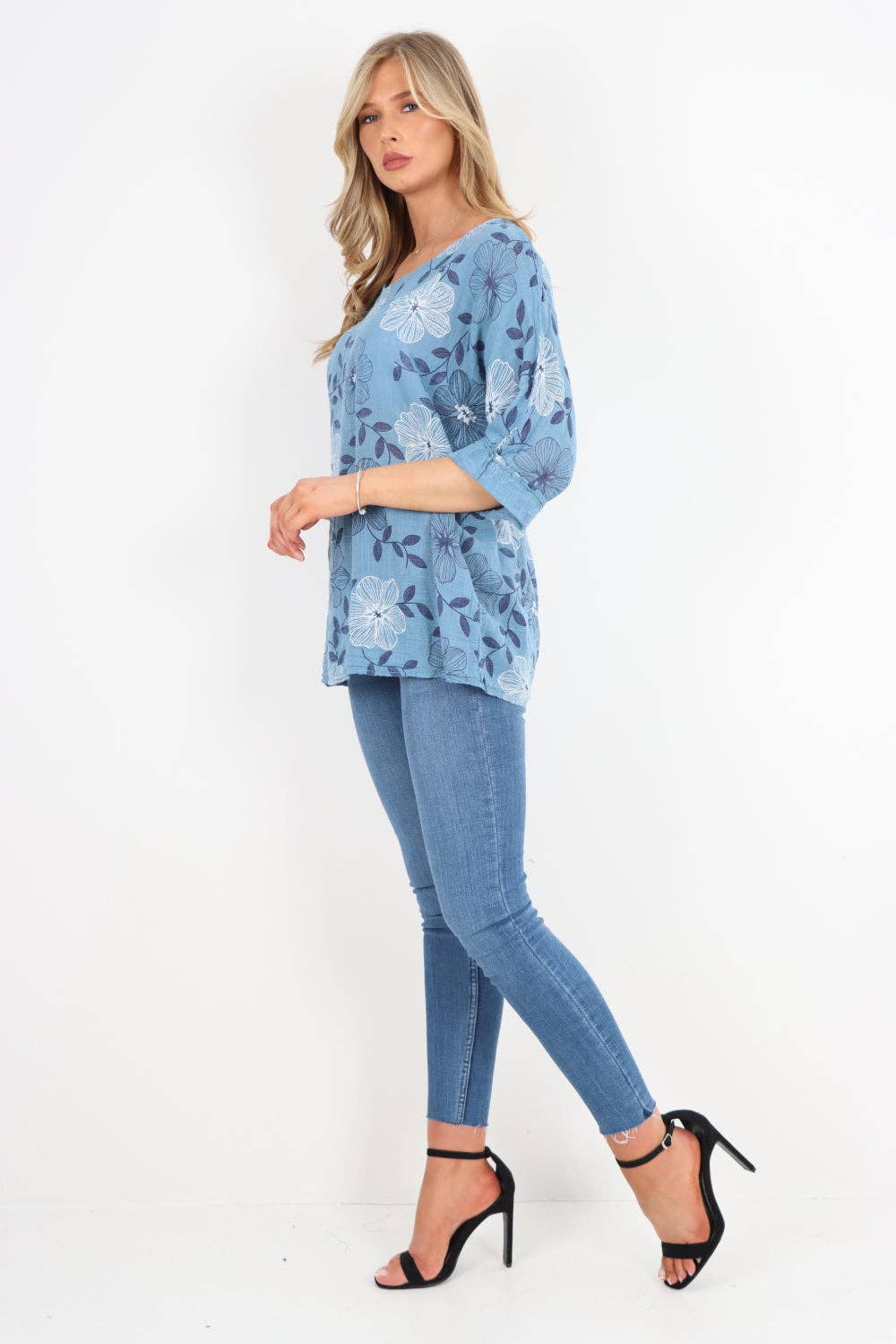 Italian Leaf Floral Print Cotton Top