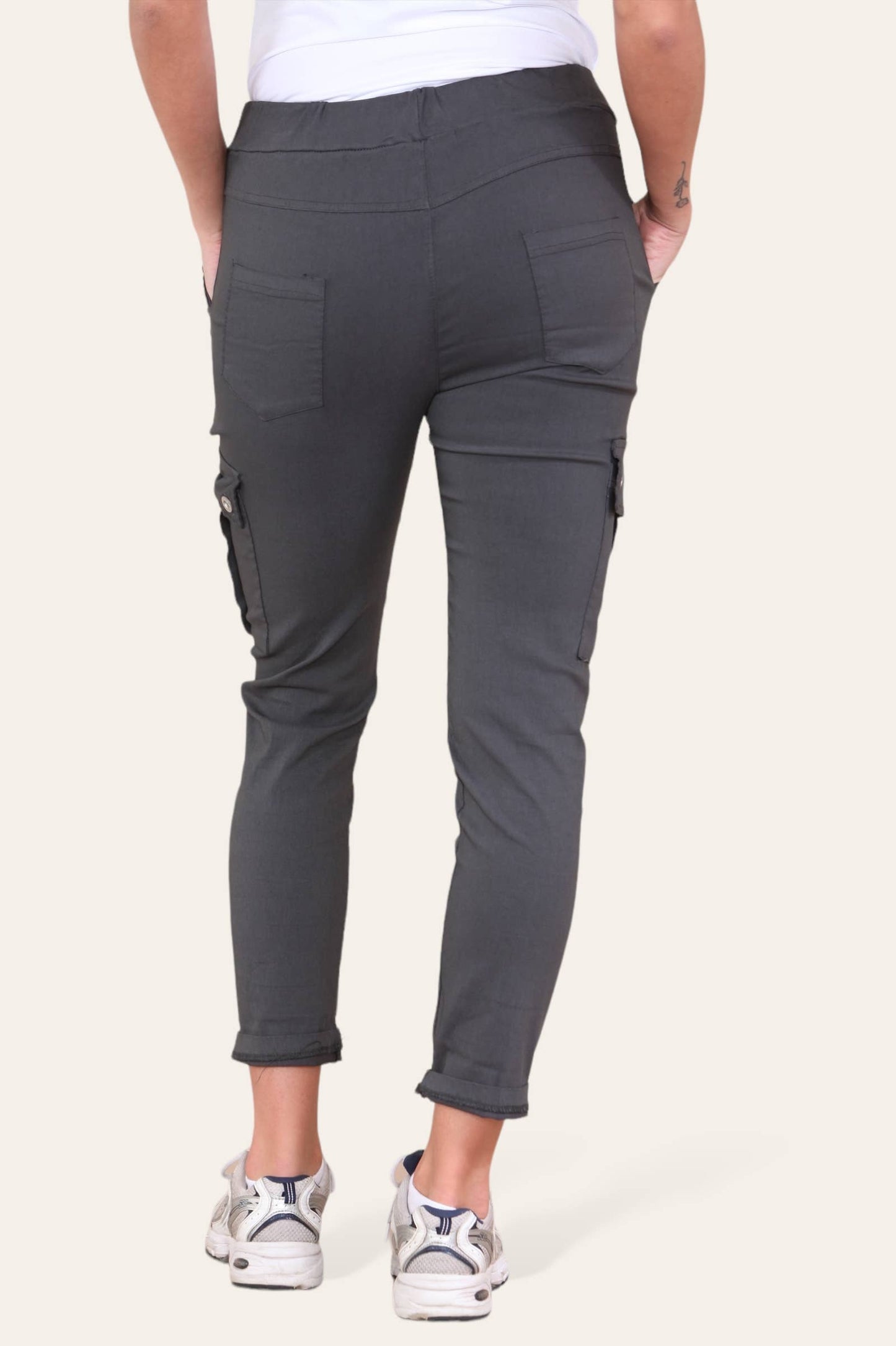 Plain Cargo Stud Pocket Bi-Stretch Magic Trousers