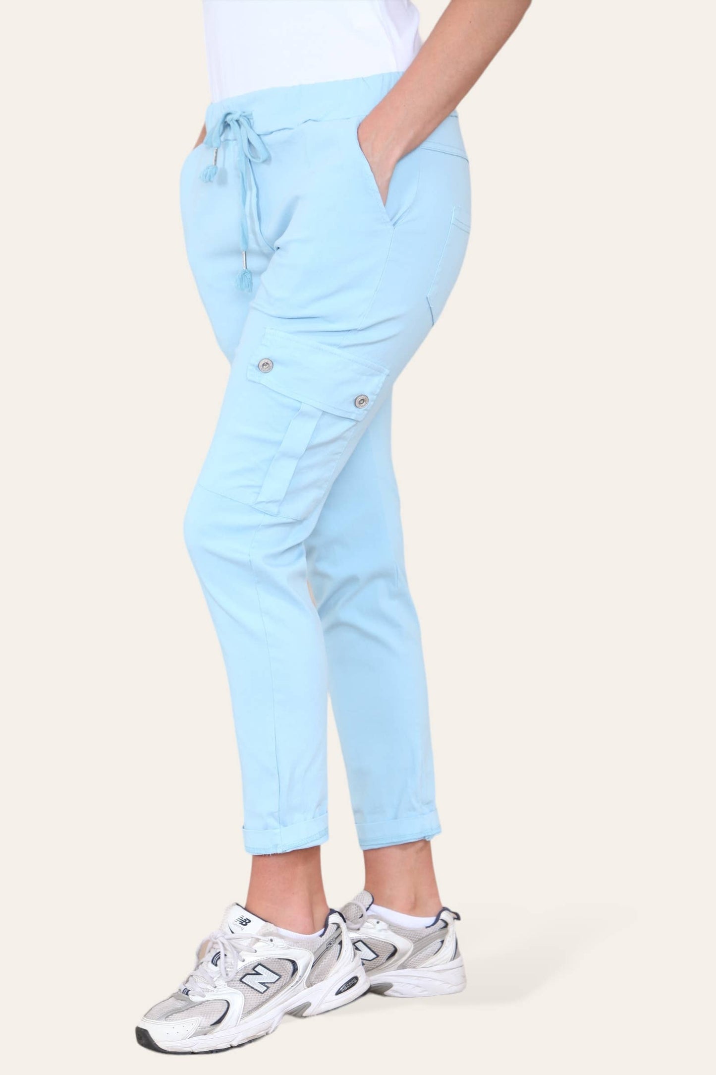 Plain Cargo Stud Pocket Bi-Stretch Magic Trousers