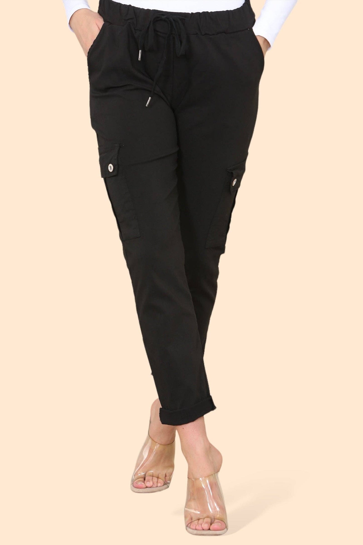 Plain Cargo Stud Pocket Bi-Stretch Magic Trousers