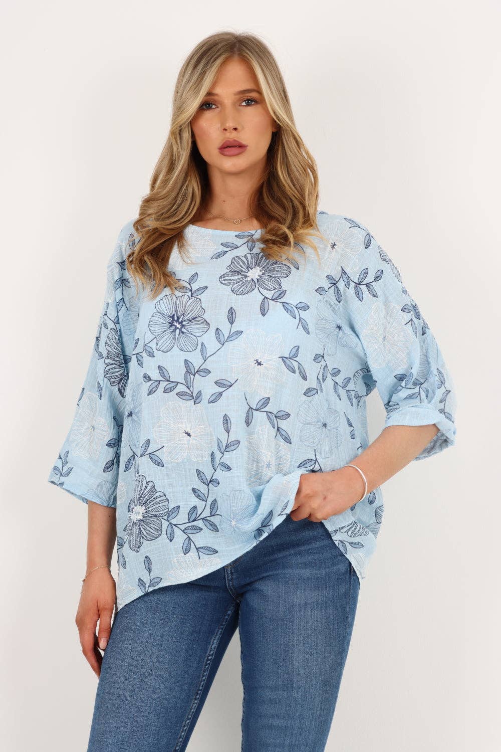 Italian Leaf Floral Print Cotton Top