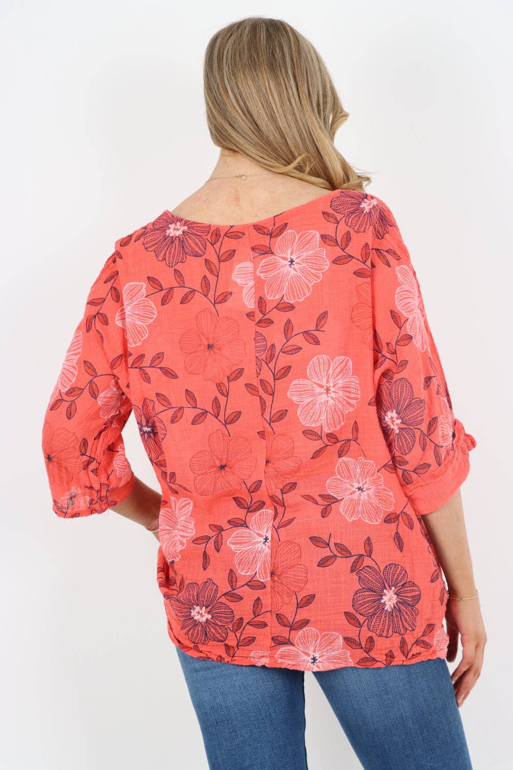 Italian Leaf Floral Print Cotton Top
