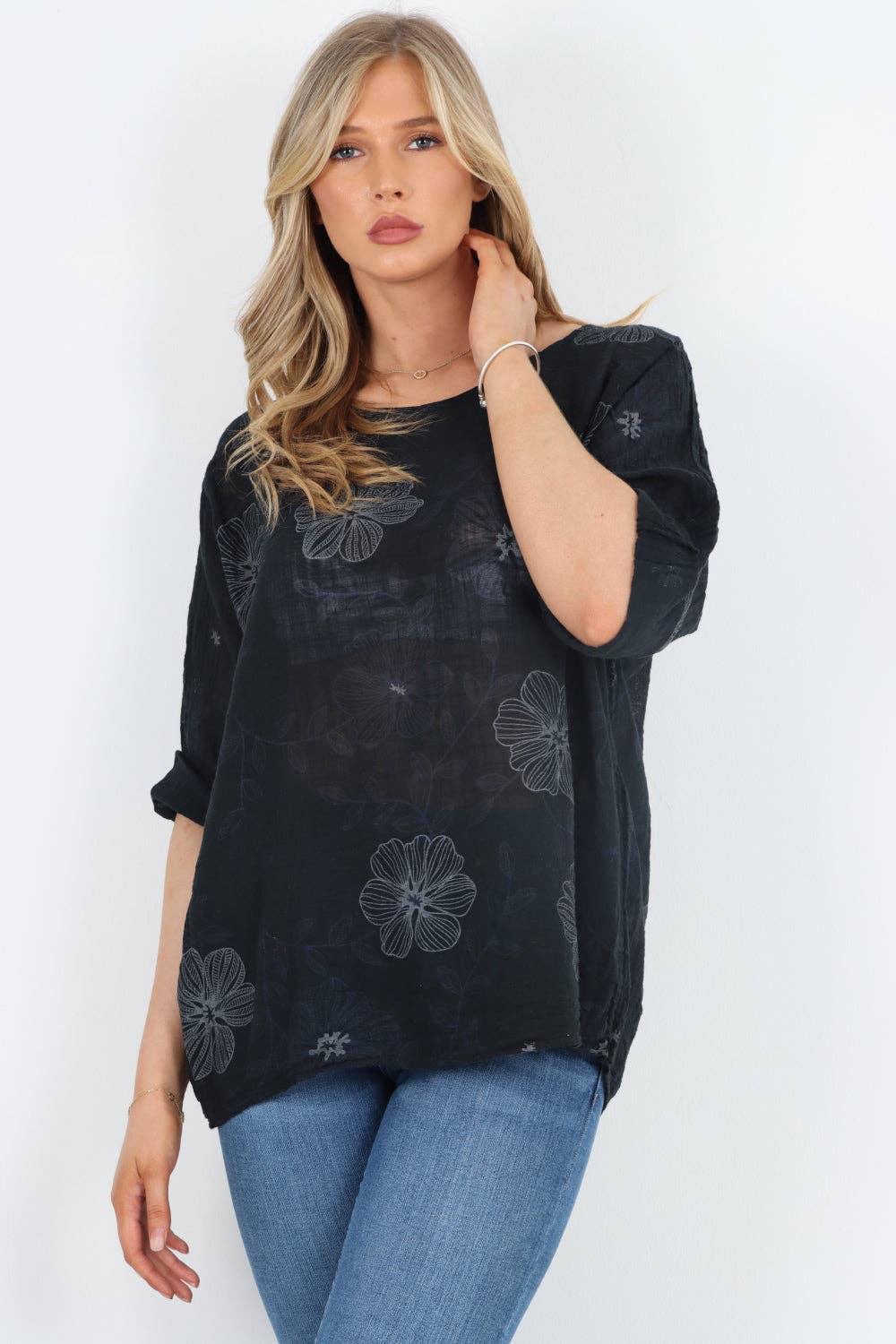 Italian Leaf Floral Print Cotton Top