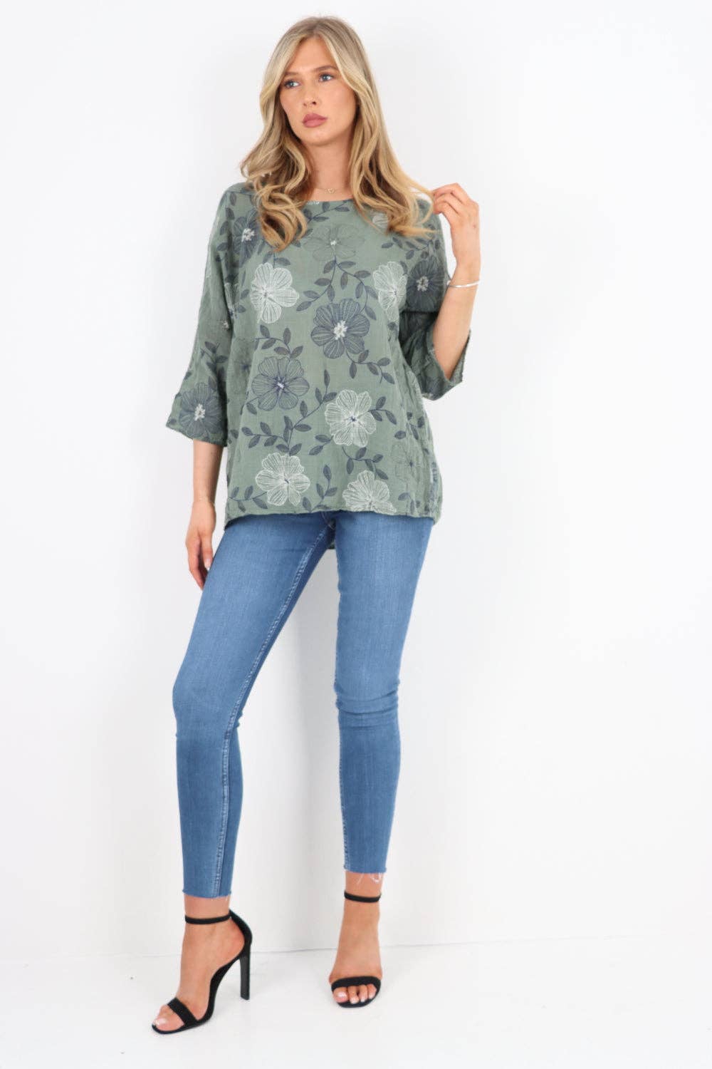 Italian Leaf Floral Print Cotton Top