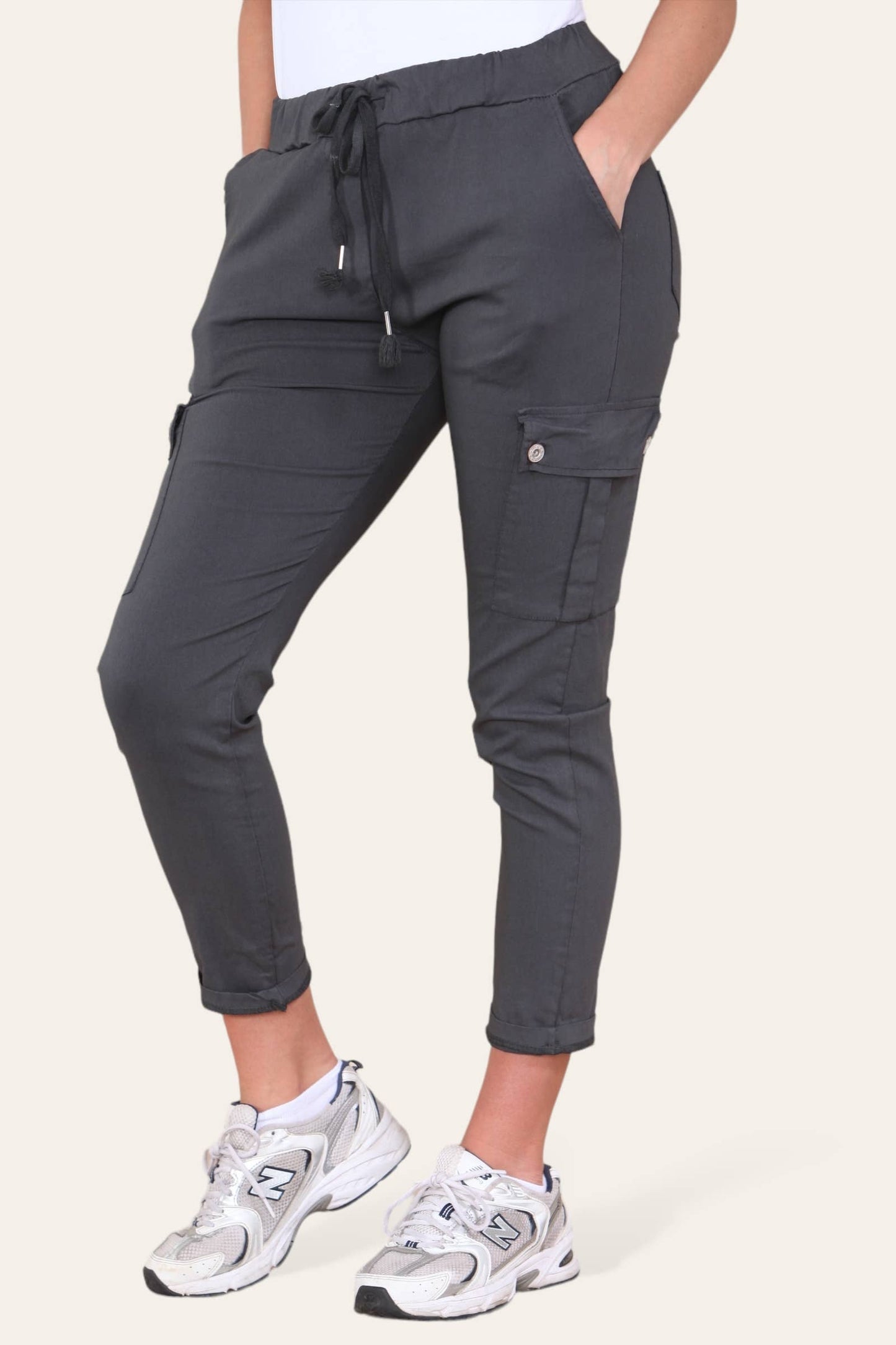 Plain Cargo Stud Pocket Bi-Stretch Magic Trousers
