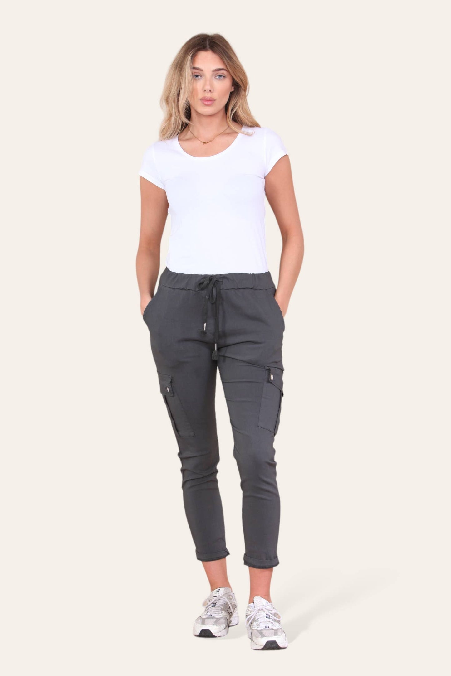 Plain Cargo Stud Pocket Bi-Stretch Magic Trousers
