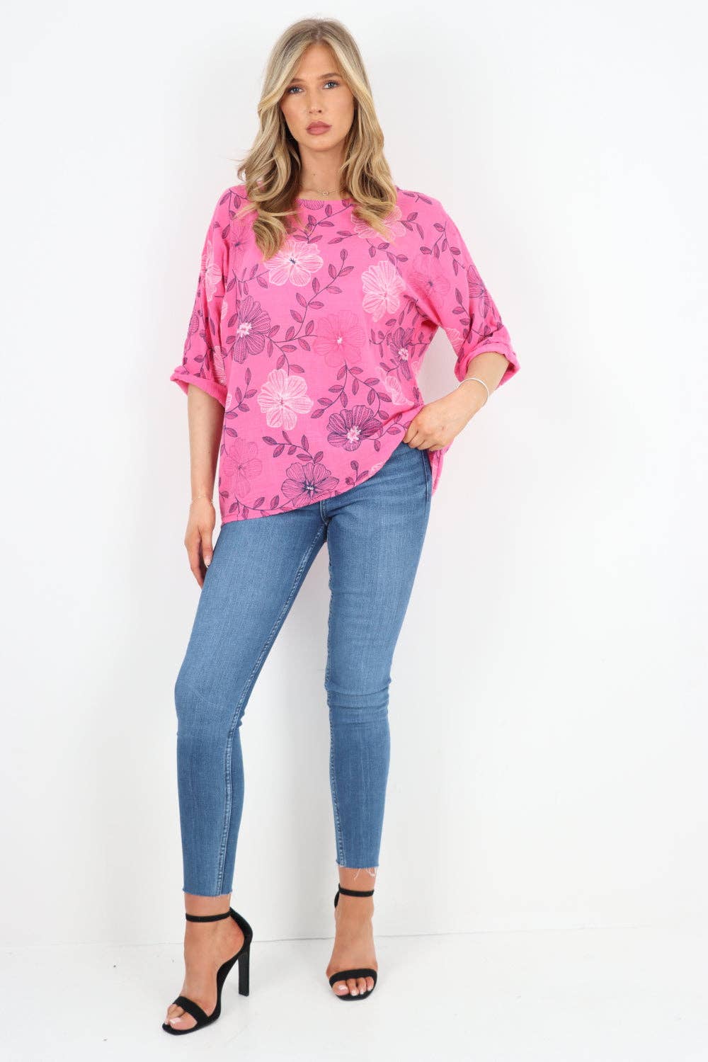 Italian Leaf Floral Print Cotton Top