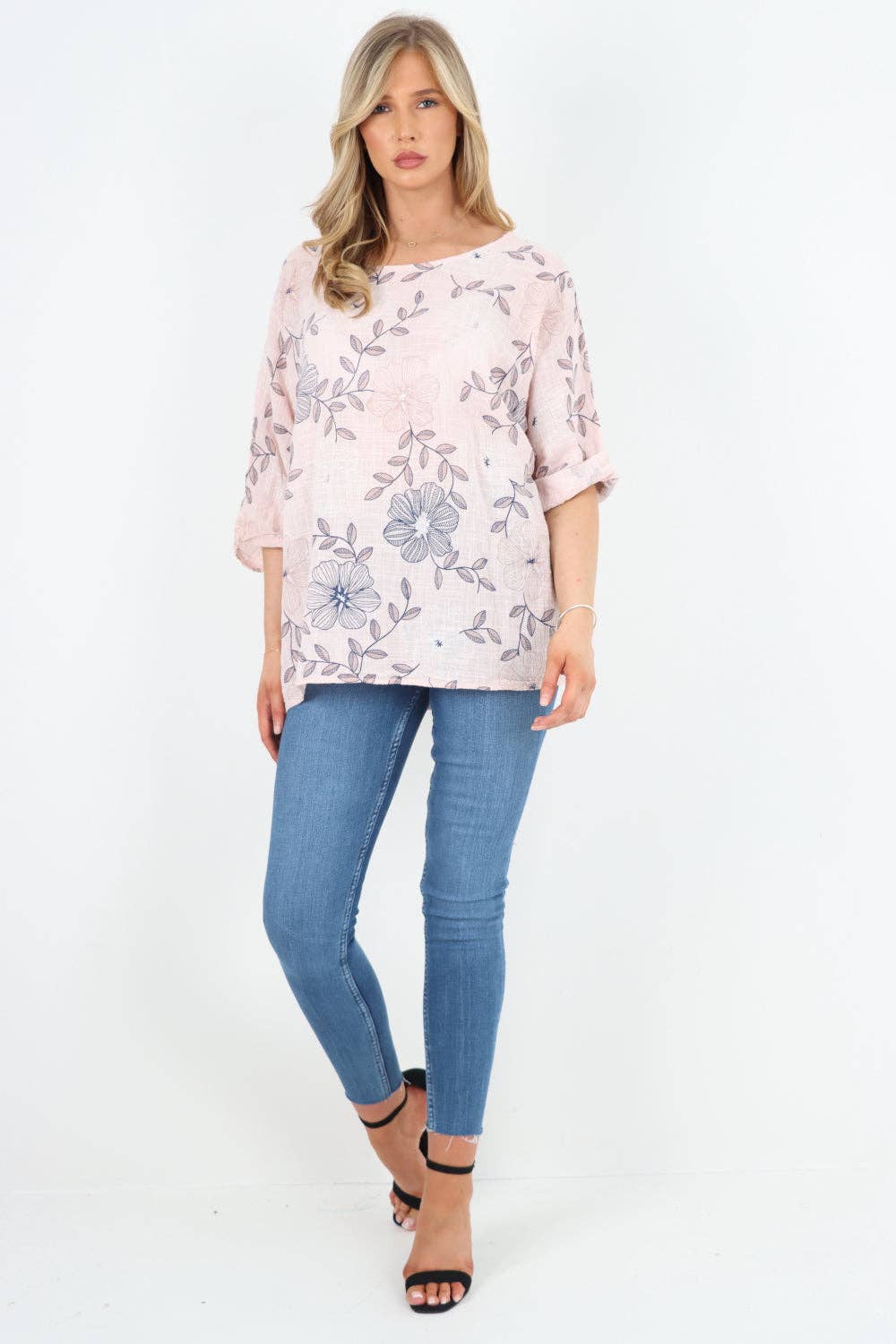 Italian Leaf Floral Print Cotton Top