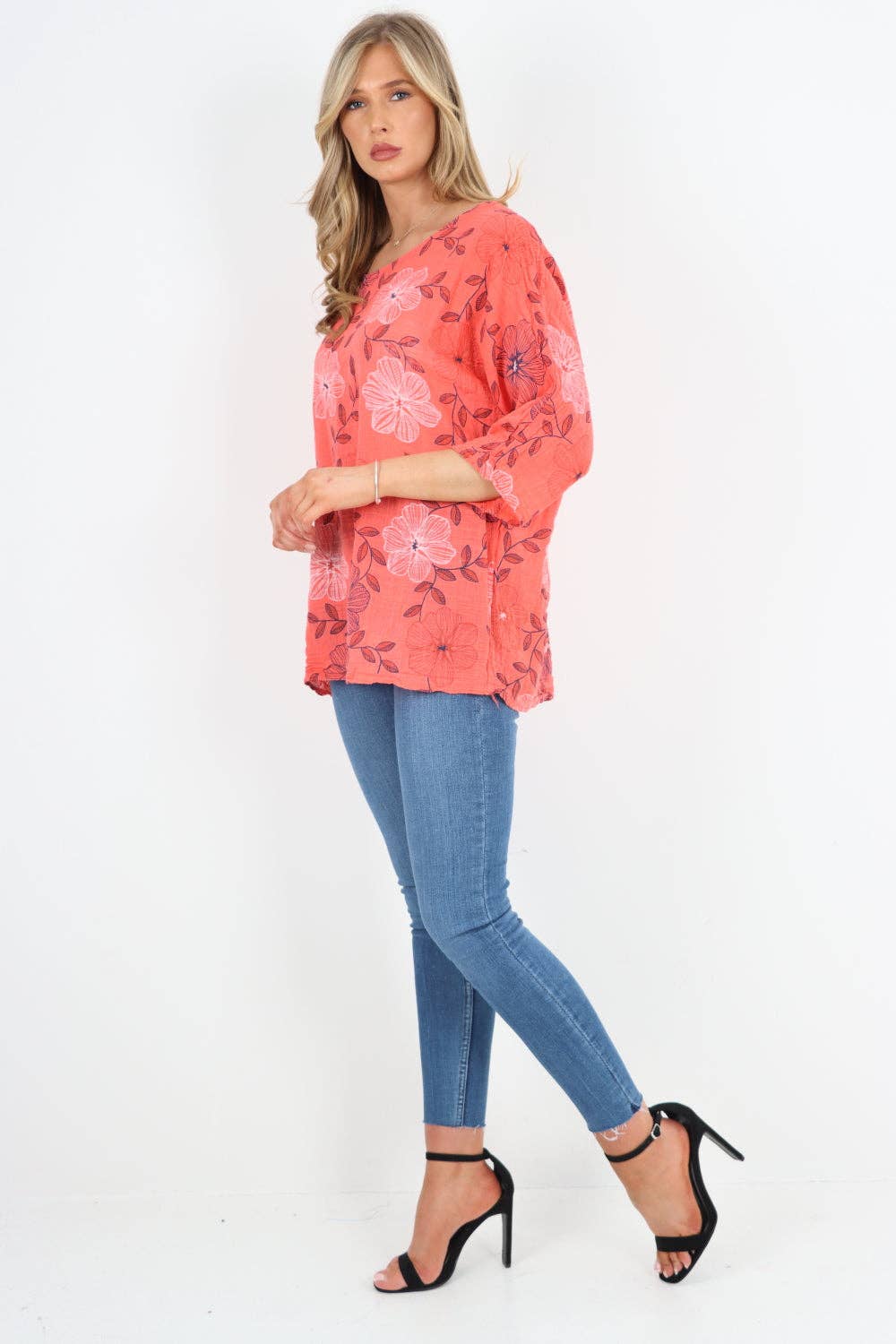 Italian Leaf Floral Print Cotton Top