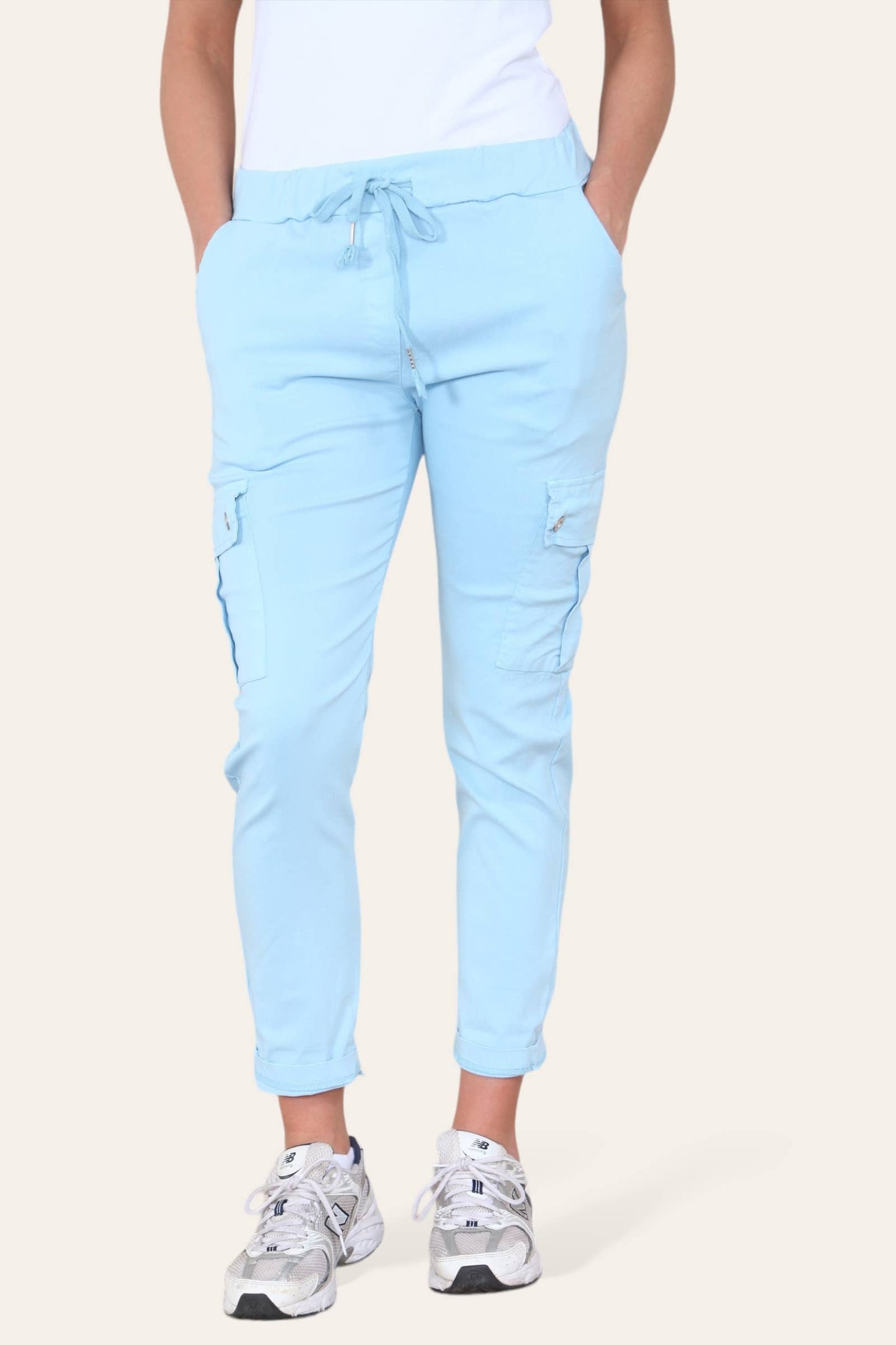 Plain Cargo Stud Pocket Bi-Stretch Magic Trousers