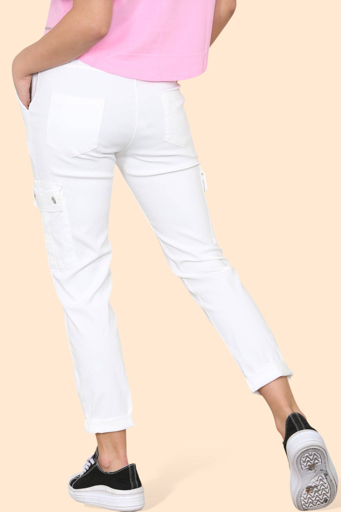 Plain Cargo Stud Pocket Bi-Stretch Magic Trousers